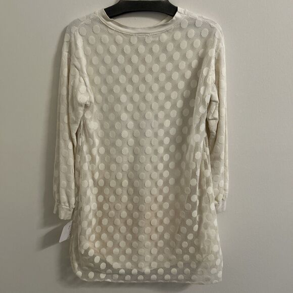 NWT MYASTREET Ivory Polka Dot Mesh Tunic Top Long Sleeve Stretch One Size - Picture 5 of 7